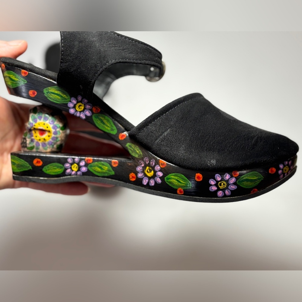 ONE OF A KIND Sugar Skull Mary Jane Handmade Wedge Platform Heel Punk Goth SZ7 - Picture 10 of 11